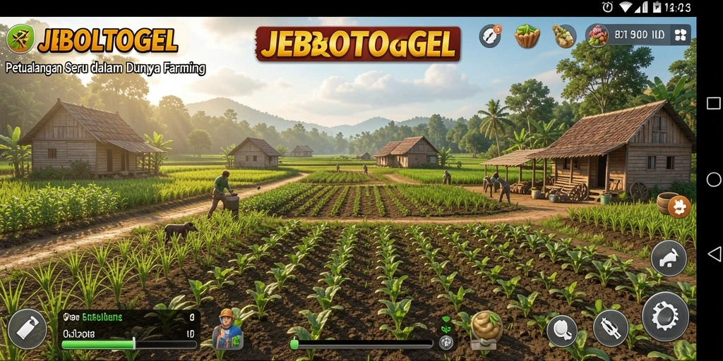 Screenshot gameplay JEBOLTOGEL dengan suasana pertanian yang cerah dan asri.