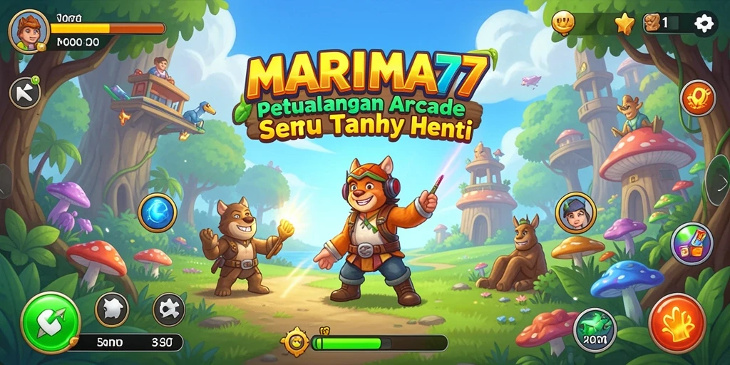 Tampilan seru dari gameplay arcade MARIMA77 yang penuh warna.