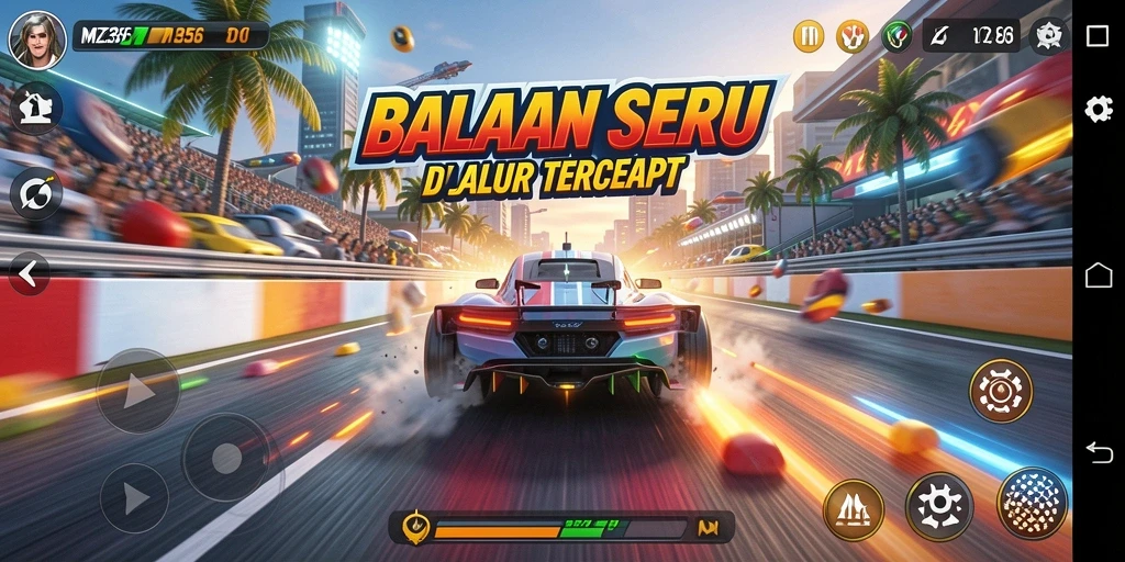 Gameplay balapan mendebarkan di MZ356 dengan mobil cepat dan trek menantang.