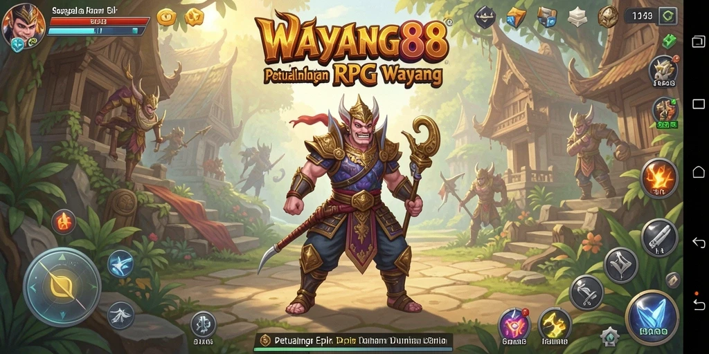 Tampilan mendebarkan dari pertempuran dalam WAYANG88 dengan karakter wayang.